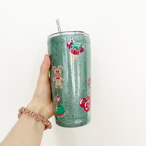 ✨ NWT Disney Christmas Mickey Mouse Glitter Tumbler | Bibbidi - Picture 1 of 4